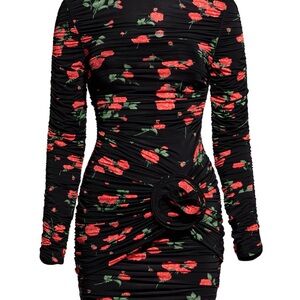 Magda butrym x hm Floral Black and Red Ruched Dress